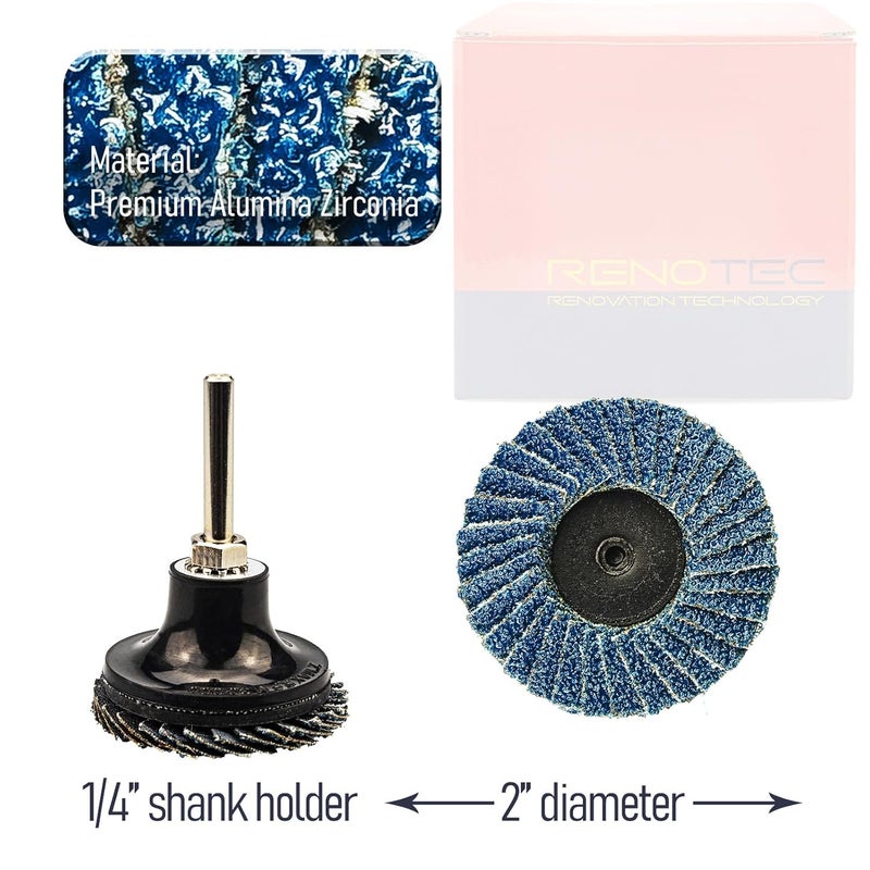RENOTEC 30 Pcs 2 Inch Mini Flap Disc, Assorted 40/60/80 Set, High Density Zirconia Grinding Flap Disc, with 1/4 inch Shank Holder, On Metal Grinding, for Angle Die Grinder (Pack of 30) - Image 3